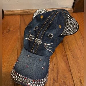 Bedazzled denim cat hat kids